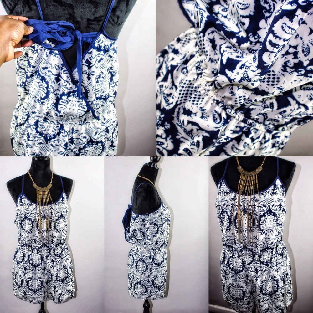 Charlotte Russe White/Blue Printed Romper